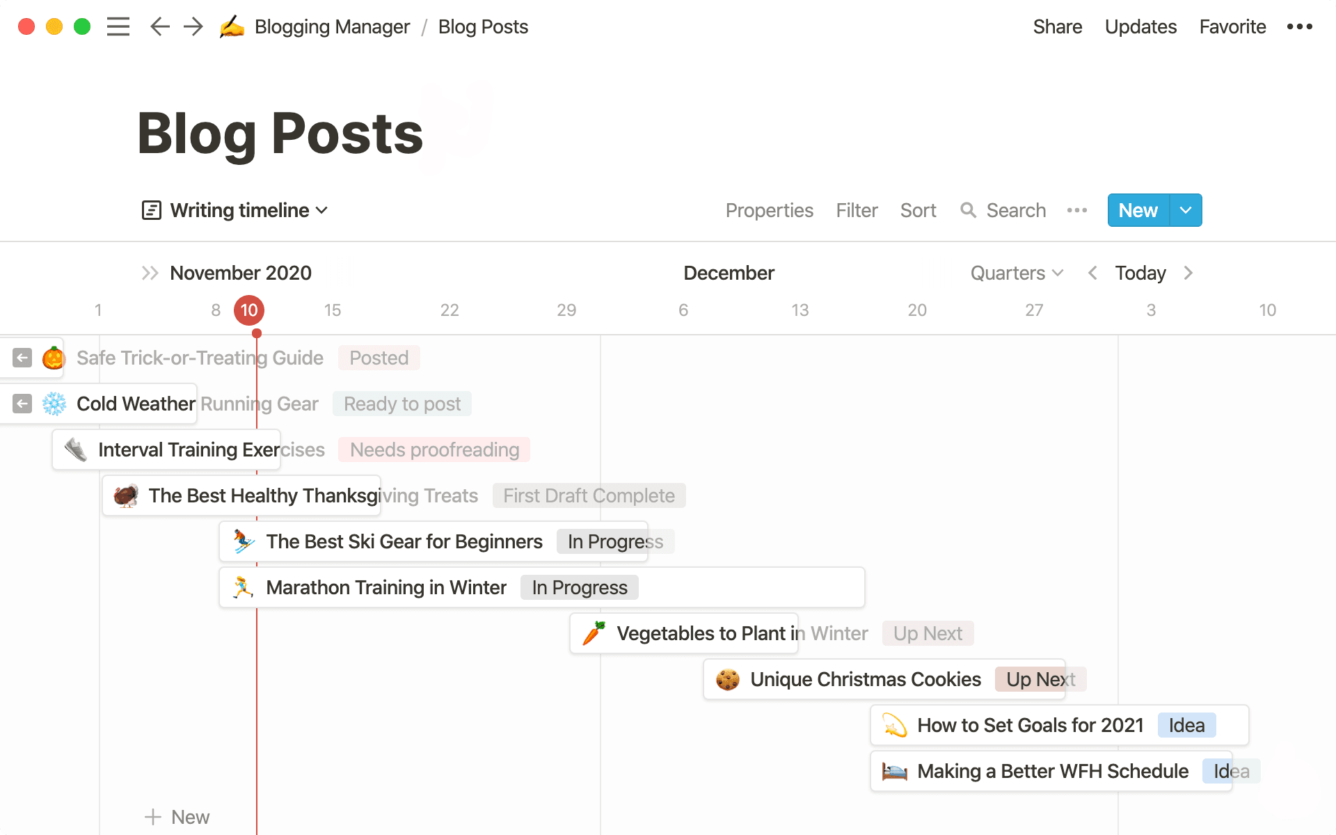 Planeje por quanto tempo você vai escrever blogs e veja seus status em um só lugar.