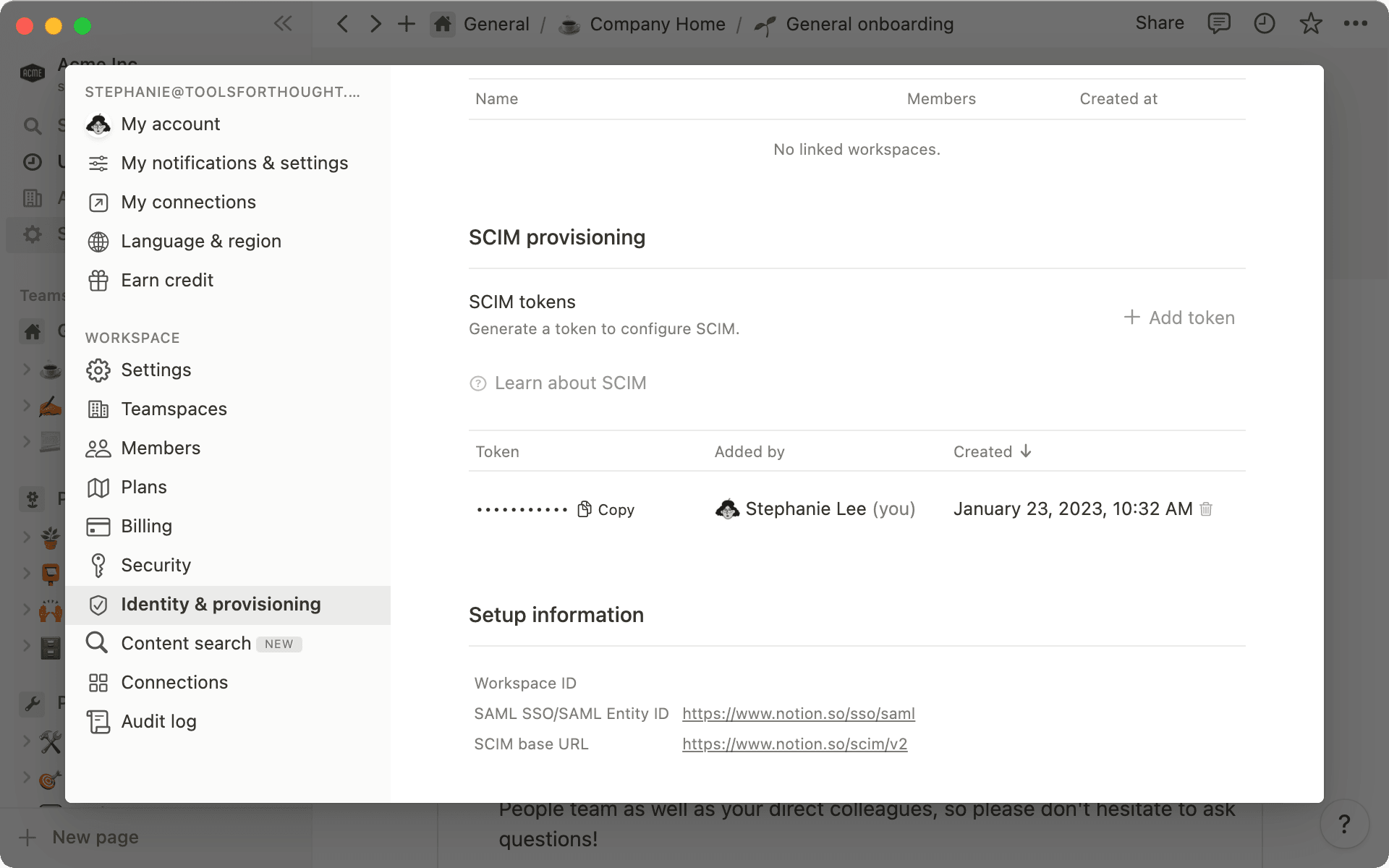 A API SCIM do Notion permite que você provisione, gerencie e desprovisione membros e grupos no Notion.