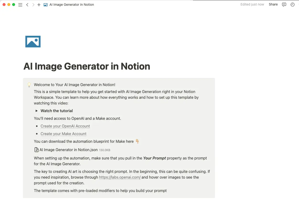 Modelo de gerador de imagens de IA no Notion