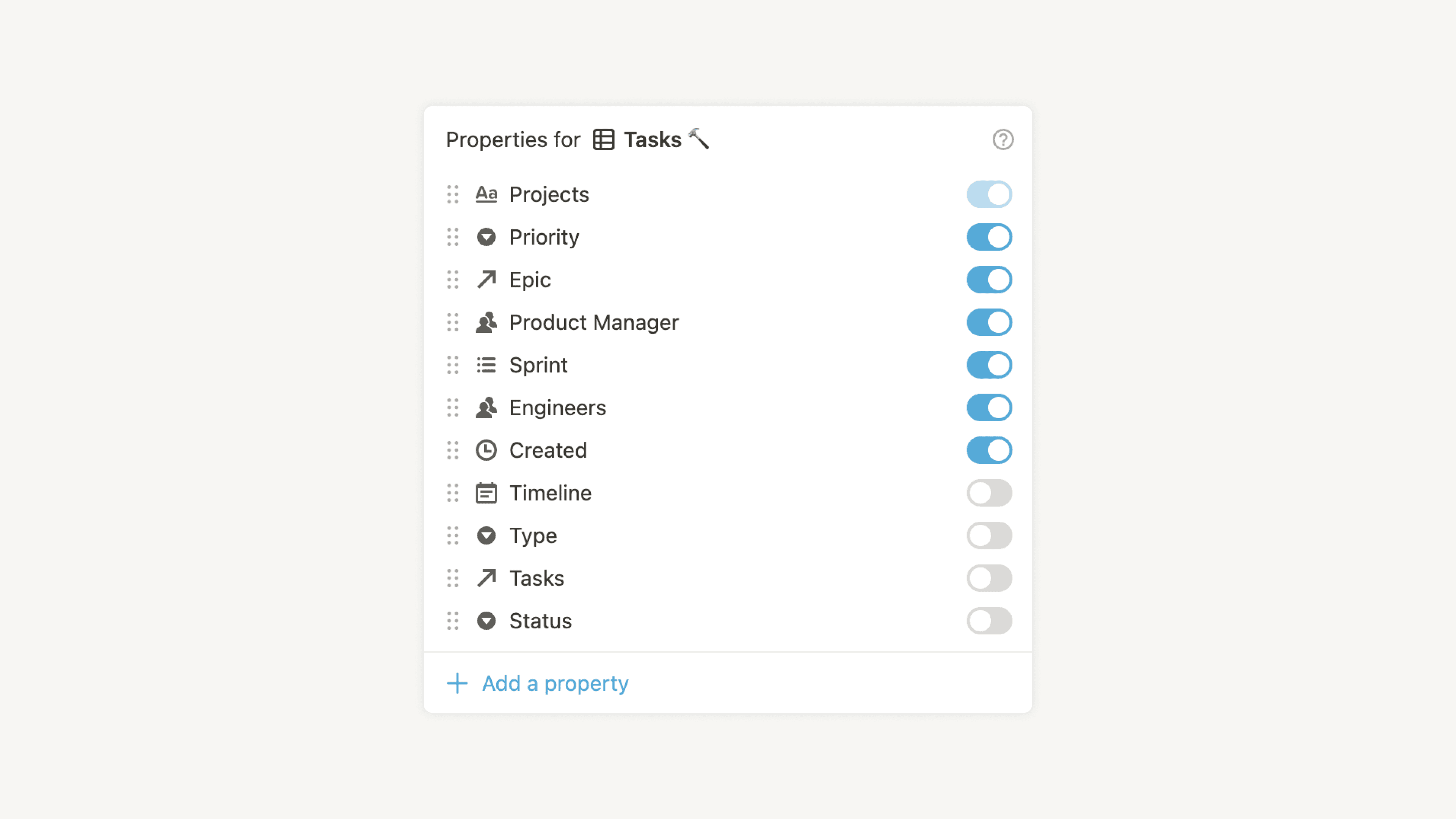 Propriedades da base de dados - imagem principal
