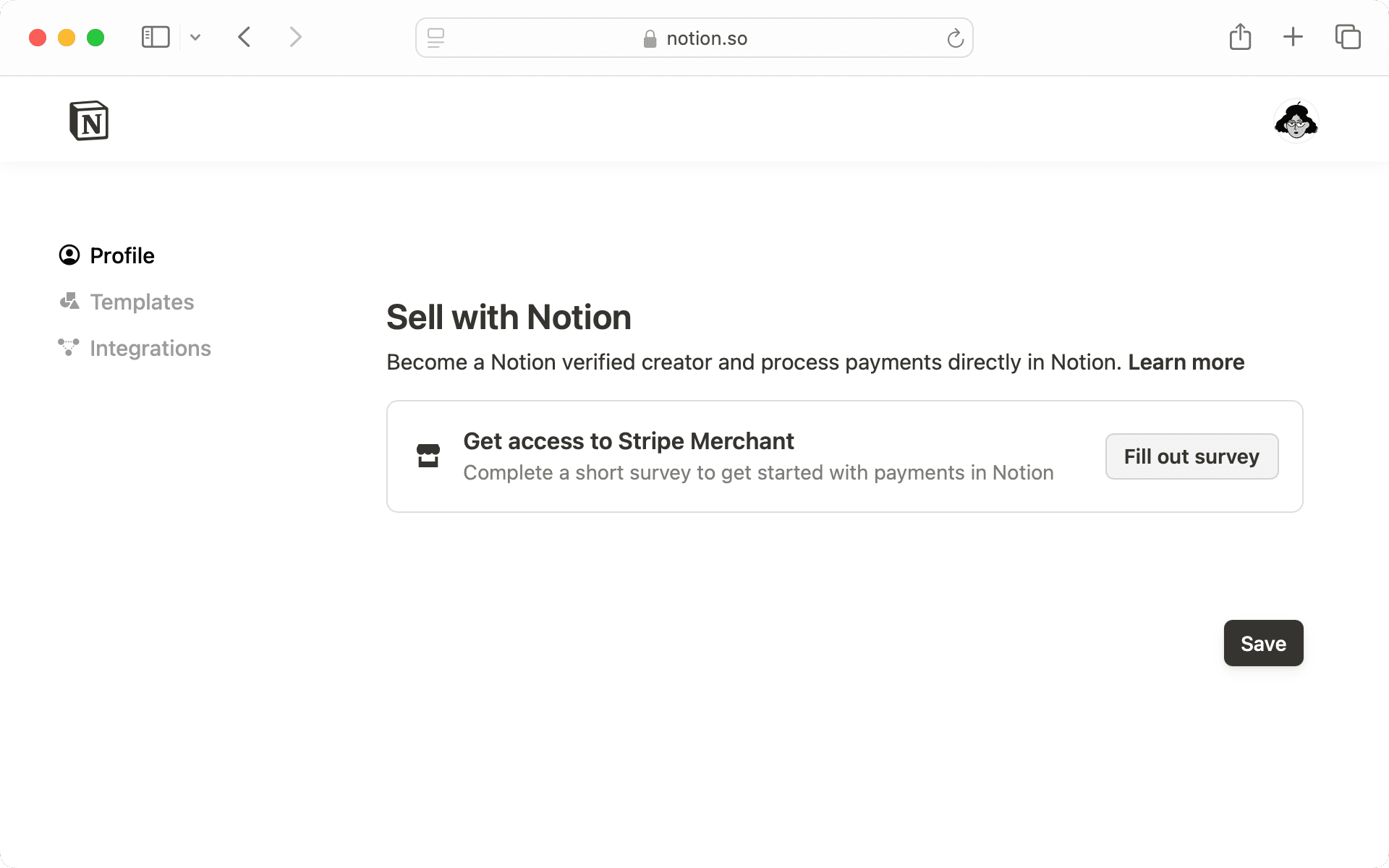 Se você deseja vender com o Notion, responda à pesquisa para obter acesso a uma conta de Comerciante do Stripe.