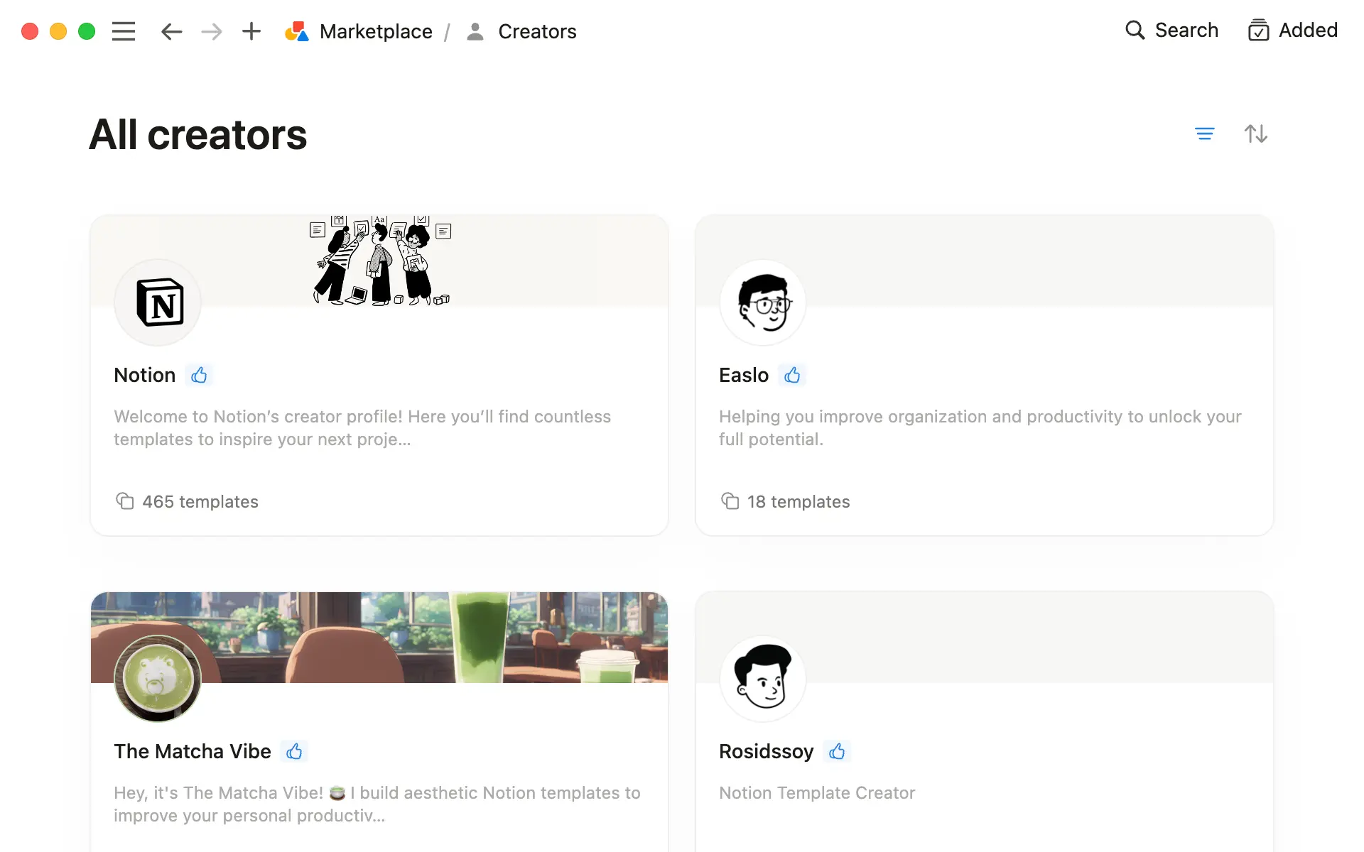 Faça uma pesquisa na seleção de criadores no Marketplace para encontrar sua turma