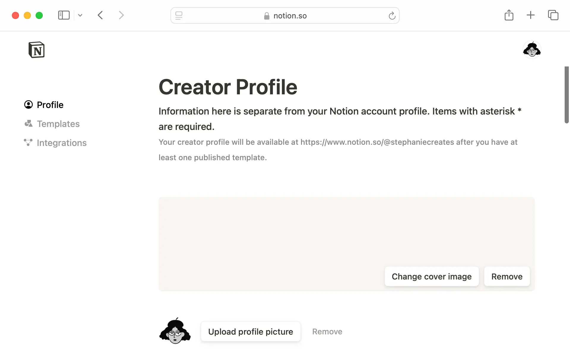Comece a criar seu perfil de criador em notion.so/profile