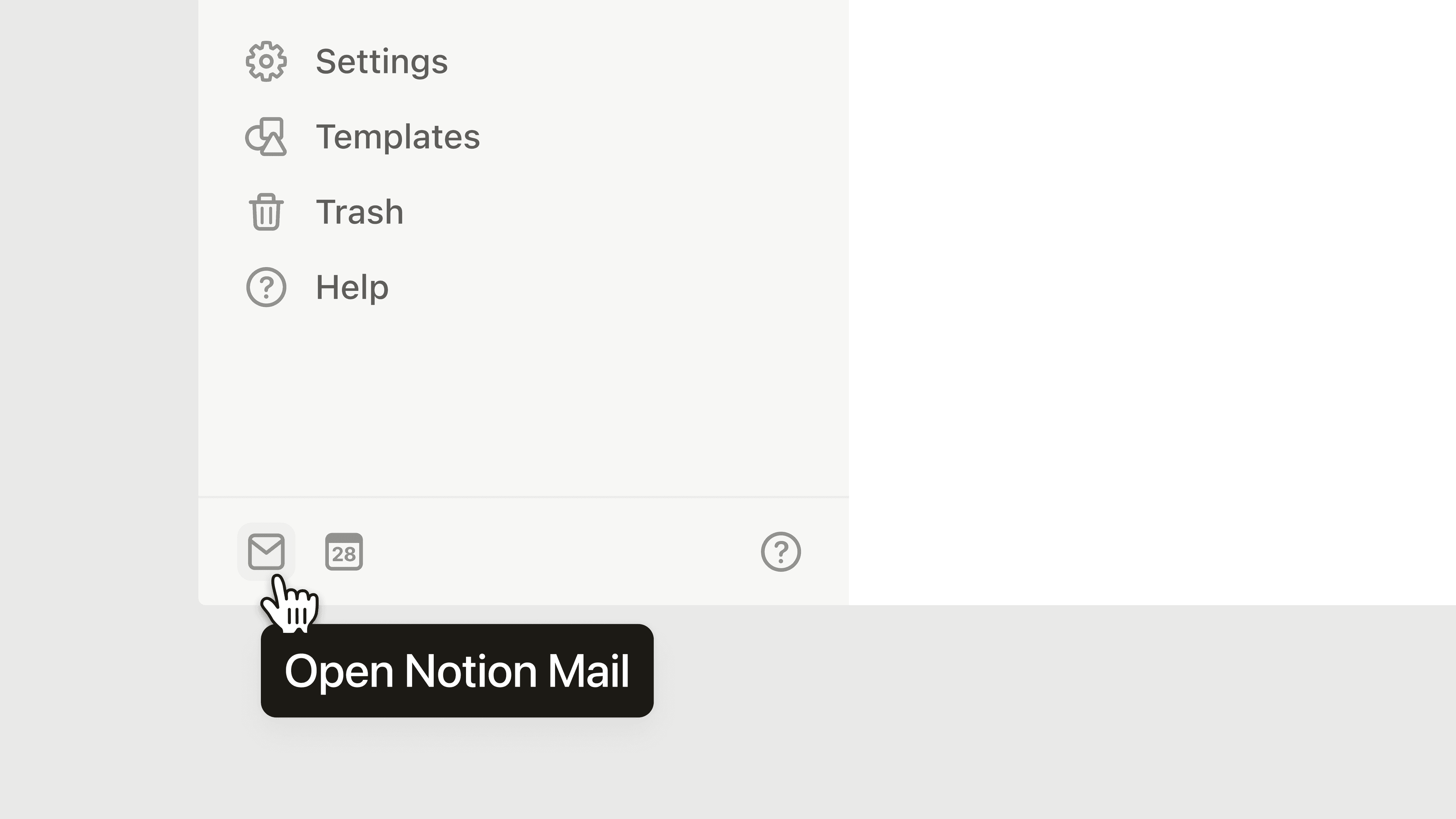 ca: ponto de entrada da barra lateral do Notion Mail