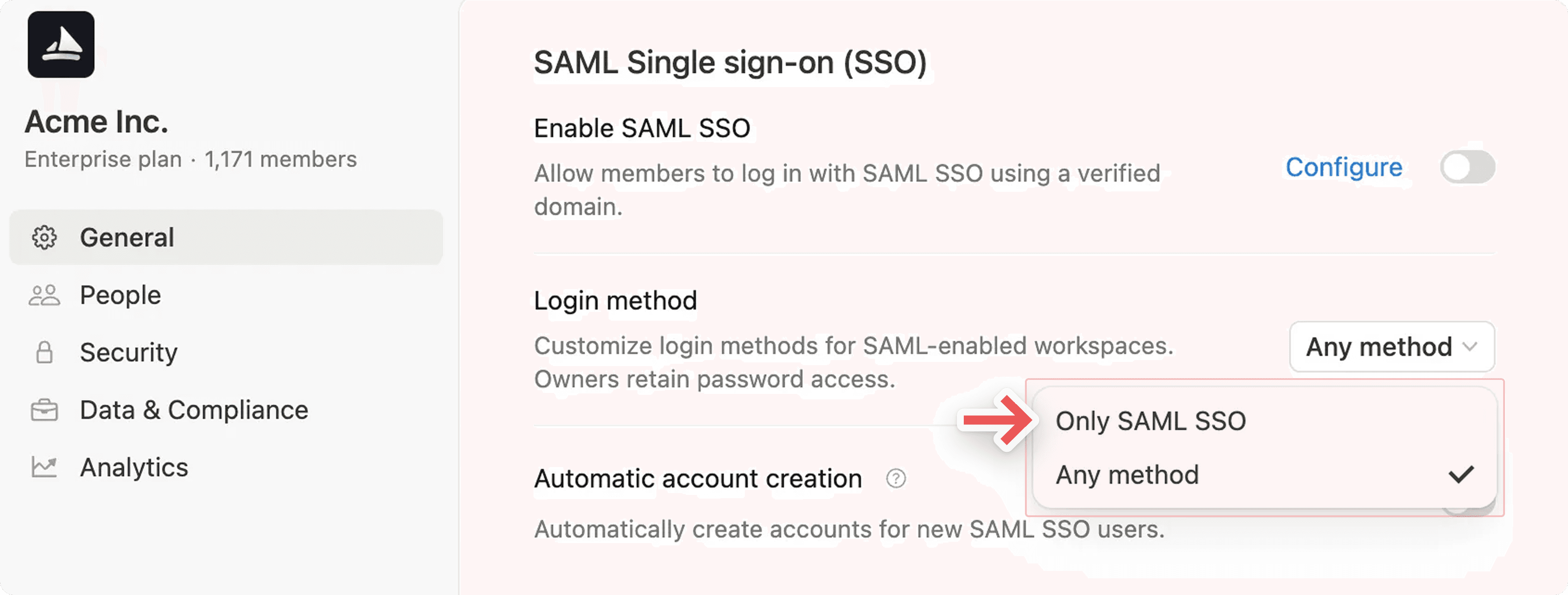ca: console da organização para aplicação de saml sso