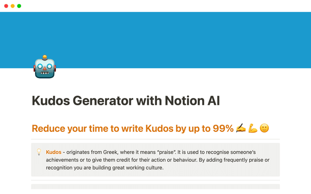 Kudos Generator with Notion AI